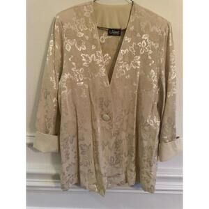 Signet Beige Tapestry Blazer Size Large One Button 90s Sheen Holiday
